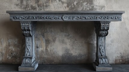 Ornate Wooden Mantlepiece Design, Decorative Carved Mantel with Textured Wall Background