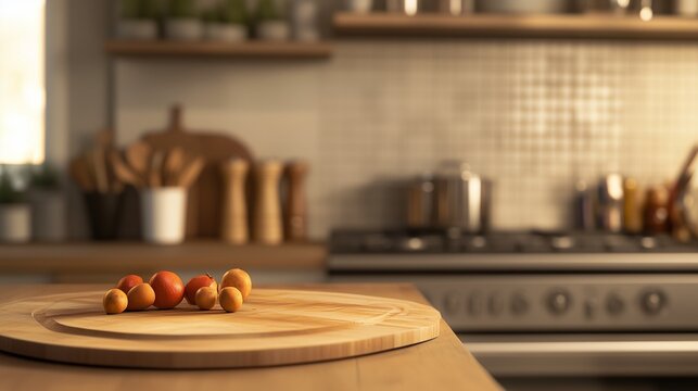 Bowl of fruit sits on counter in kitchen. Kitchen with a curved staircase and a curved staircase in the construction project. Beautiful stages of generative ai. A fruit bowl rests on a lifestyle.