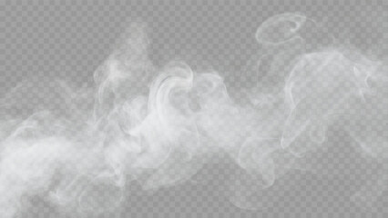 Vector illustration of soft, flowing white smoke with a transparent background. Ideal for overlays, fog effects, steam, and atmospheric elements.