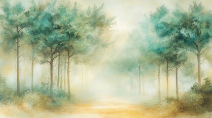 Misty Forest Landscape with Soft Light and Tranquil Atmosphere