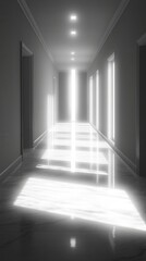 Bright and Inviting Hallway with Natural Light Reflection