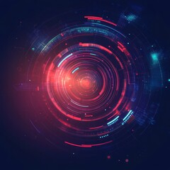 Abstract Glowing Circular Pattern Digital Art with Red, Blue, and Pink Hues Description Abstract