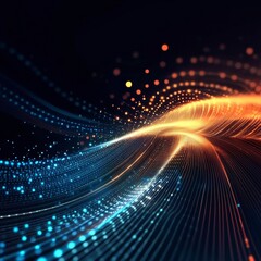 Abstract Glowing Lines Digital Art Blue Orange Dark Background