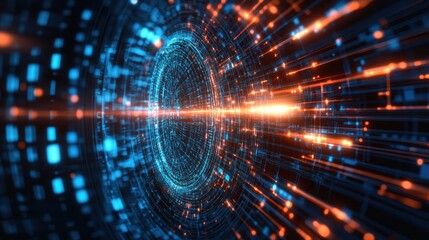 Obraz premium Exploring abstract digital data flow in a futuristic tech space