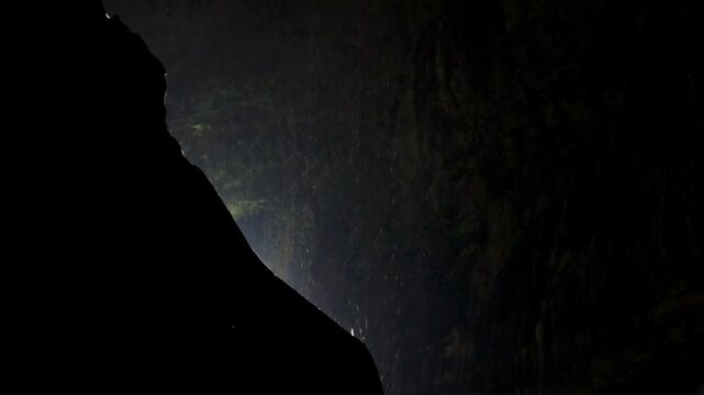 Deer Cave - Gua Payau or Gua Rusa in Sarawak on Borneo, Malaysia, Gunung Mulu National Park, sedimentary rocks known as limestone, nesting swifts and bats living in. Every evening millions bat exodus.