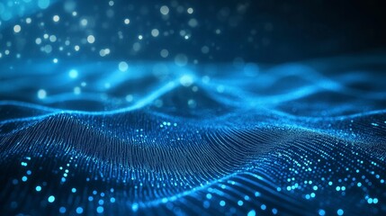 Abstract Digital Landscape With Glowing Particles And Bokeh Lights Dark Background Dreamy