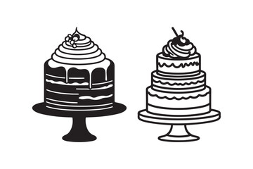 Cake Silhouette Icon with Decorative Layers and Cherry Topping