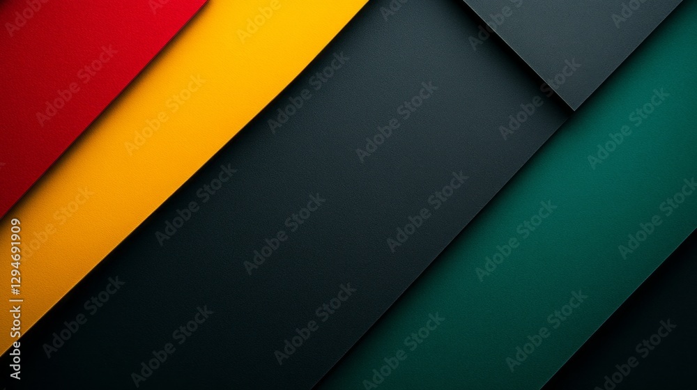 Poster bold colors of red, yellow, green, and black intertwine in a dynamic arrangement, inspiring creativi