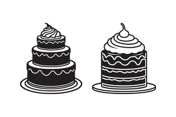 Cake Silhouette Icon with Decorative Layers and Cherry Topping
