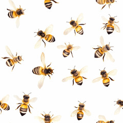 Vibrant seamless pattern showcasing busy bees fluttering among blossoms in a whimsical garden. Generative AI