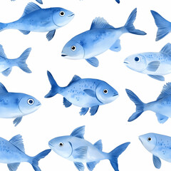 Fototapeta premium Underwater melody of blue fish swimming joyfully in a seamless pattern. Generative AI