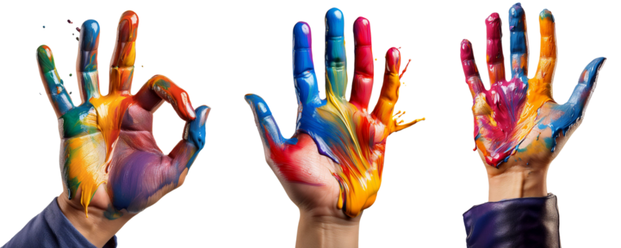 colorful hands painted isolated on transparent background