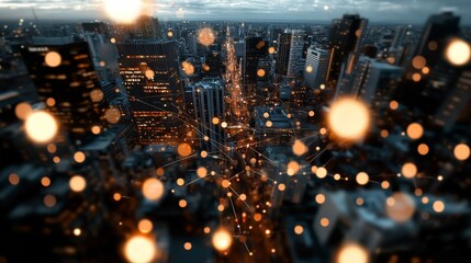 Obraz premium The concept of a smart city and communication network incorporates 5G and LPWA, or Low Power Wide Area, technologies for wireless communication