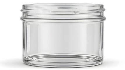 Obraz premium Clear glass jar with a smooth surface, ideal for storage, placed on a neutral background