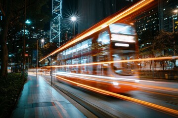 Obraz premium Abstract urban landscape at night with a smart city and digital transformation theme, incorporating double exposure and stock elements