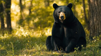 Majestic Black Bear Resting in a Serene Woodland Setting