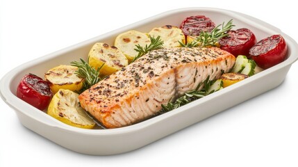 Fresh Salmon Fillet with Herbs and Roasted Vegetables