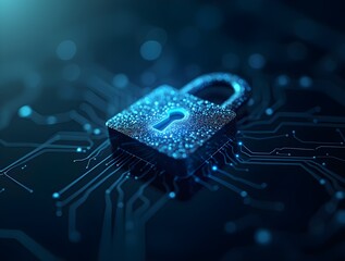 Glowing Digital Padlock with Circuit Patterns – Cybersecurity and Technology Concept