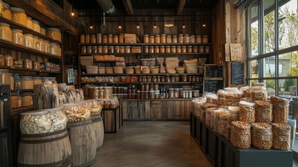 Sustainable Zero-Waste Store with Eco-Friendly Products on Wooden Shelves. Generative AI