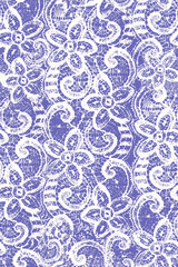Flower lace crochet seamless pattern. Endless white texture on light violet background.