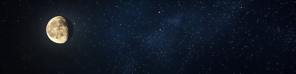 A dark, starry sky with a glowing full moon and a large text area