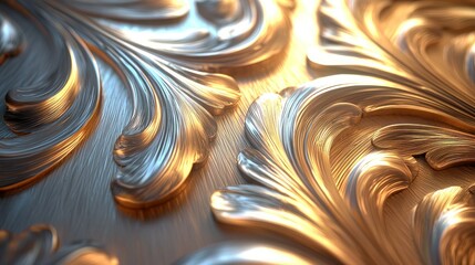 Metallic floral design, ornate wall texture, background, luxury decor