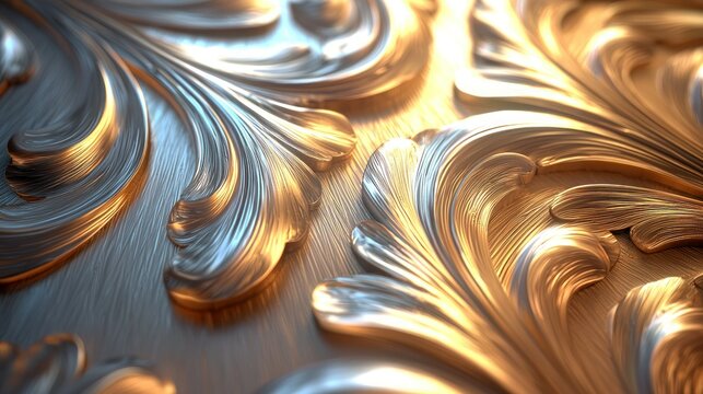 Metallic floral design, ornate wall texture, background, luxury decor