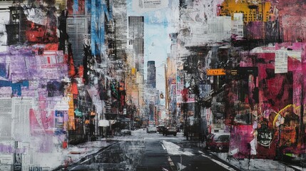 Obraz premium Abstract cityscape of a busy urban environment with a road.