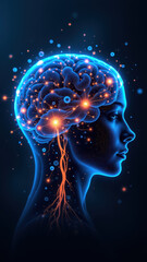 Illustration of a human brain with glowing nodes, symbolizing artificial general intelligence or advanced cognitive abilities.