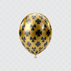 Black gold 3D realistic balloon with clover leaf pattern
