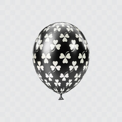 Black white 3D realistic balloon with clover leaf pattern.