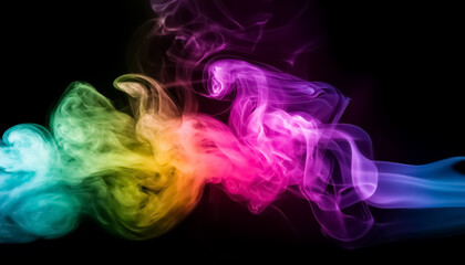 Fototapeta premium Vibrant Multicolored Smoke Swirls on Black Background