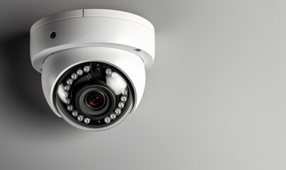 Closeup white security CCTV camera on the wall