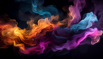 Fototapeta premium Vibrant Multicolored Smoke Swirls on Black Background
