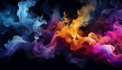 Obraz premium Vibrant Multicolored Smoke Swirls on Black Background