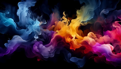 Fototapeta premium Vibrant Multicolored Smoke Swirls on Black Background