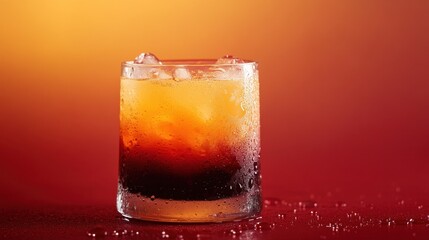 A refreshing cocktail layered with vibrant hues, served over ice in a chilled glass.