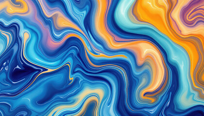Fototapeta premium Abstract Blue Orange Swirl Marble Texture Background