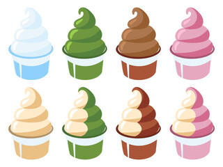 ソフトクリーム（カップ）8種類　イラスト