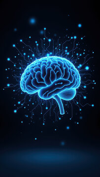 Illustration of a brain with technological and digital elements, representing artificial general intelligence or AI concept.