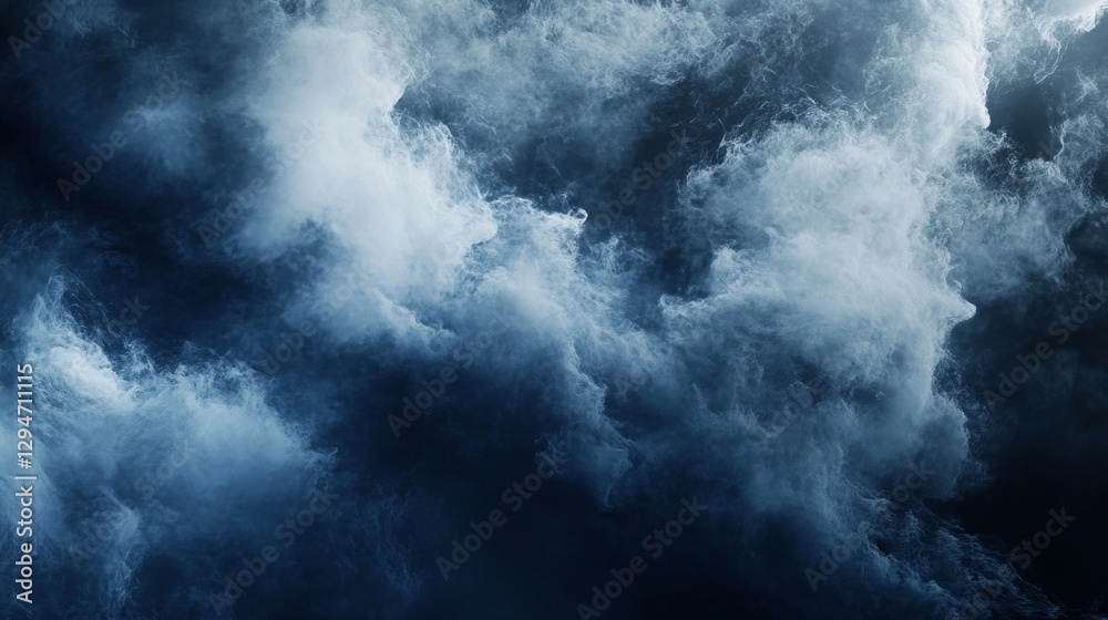 Poster A mesmerizing display unfolds as dark clouds blend with swirling mist, casting an ethereal ambience during twilight. The winds stir the air, evoking a sense of mystery and wonder