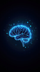 A conceptual graphic representing artificial general intelligence with a blue brain icon emitting abstract energy particles against a gradient background.