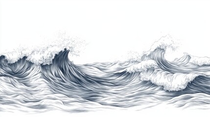 A stunning illustration of blue ocean waves crashing against each other, showcasing the power and beauty of the sea.
