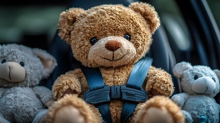 Promoting Safety with a Teddy Bear in a Car, Highlighting the Importance of Seatbelt Usage for Children