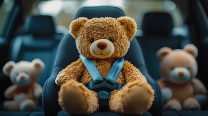 Promoting Safety with a Teddy Bear in a Car, Highlighting the Importance of Seatbelt Usage for Children