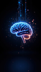 Fototapeta premium A futuristic depiction of artificial general intelligence with a glowing brain against a dark digital background.