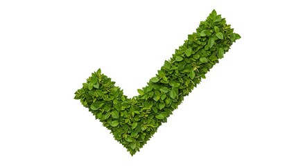 Green Check Mark Formed with Leaves Isolated Symbolizes Approval and Positivity