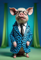 Obraz premium Antropomorfismo, cerdo, puerco, , retrato, arte, hombre cerdo elegante