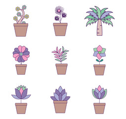 Set of vector icons of plants with white background