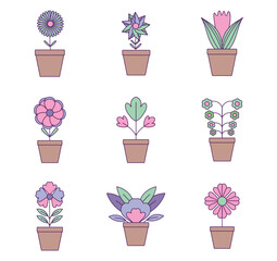 Set of vector icons of plants with white background